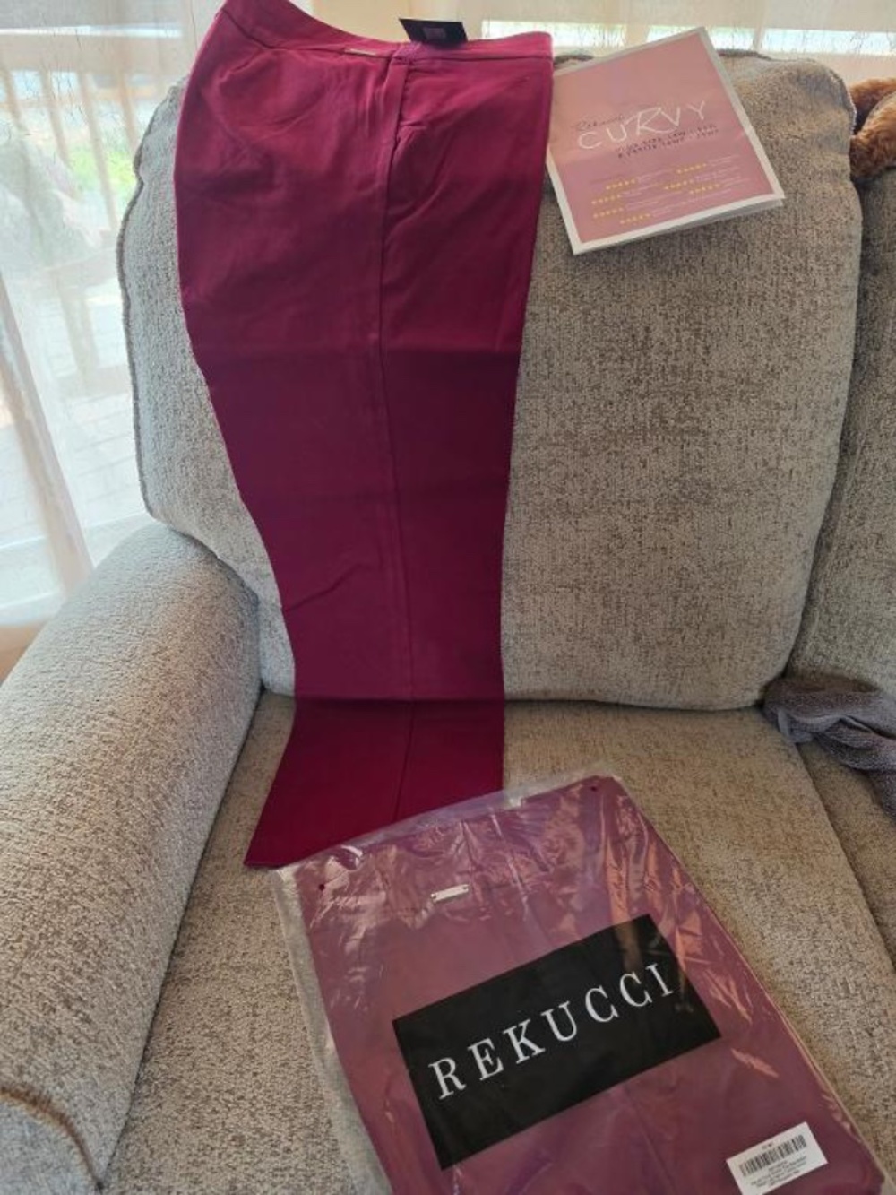 NWT Rekucci Burgundy Curvy Straight Cut Tummy Control Pants Size 16 WP